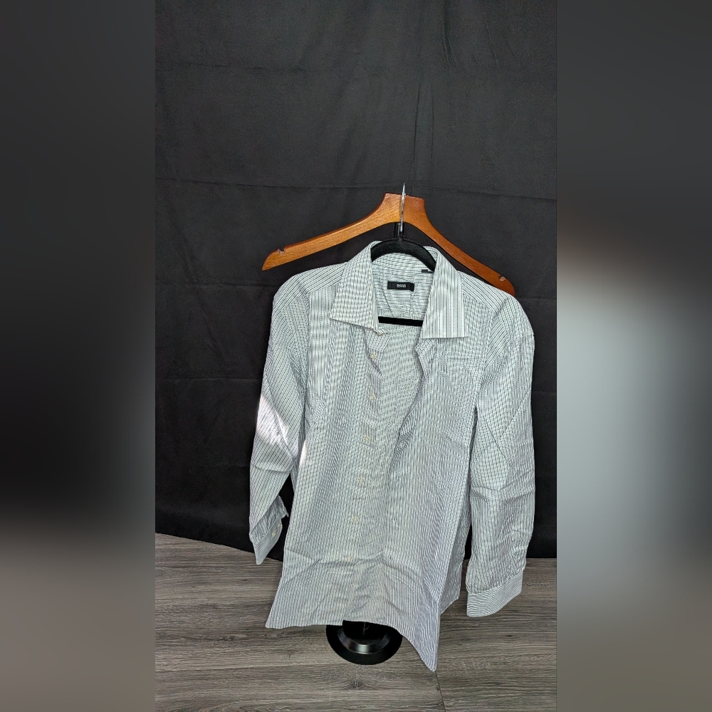Boss Men's Pinstriped Dress Shirt - White and Black